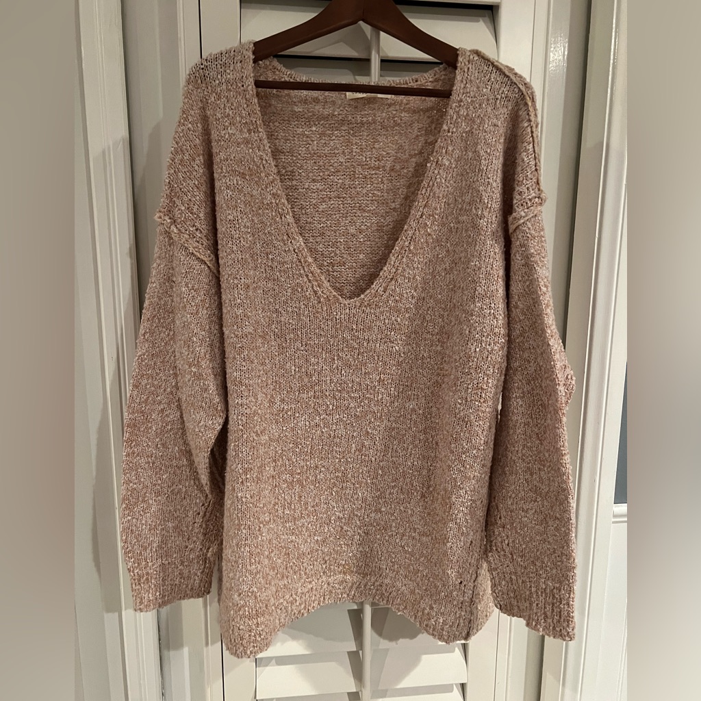 Oversized Slouchy Blush And Ivory V Neck Sweater